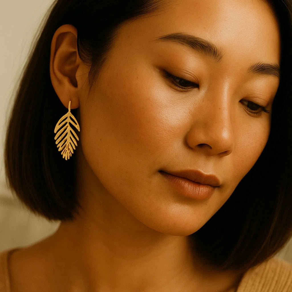 Golden Fern Studs